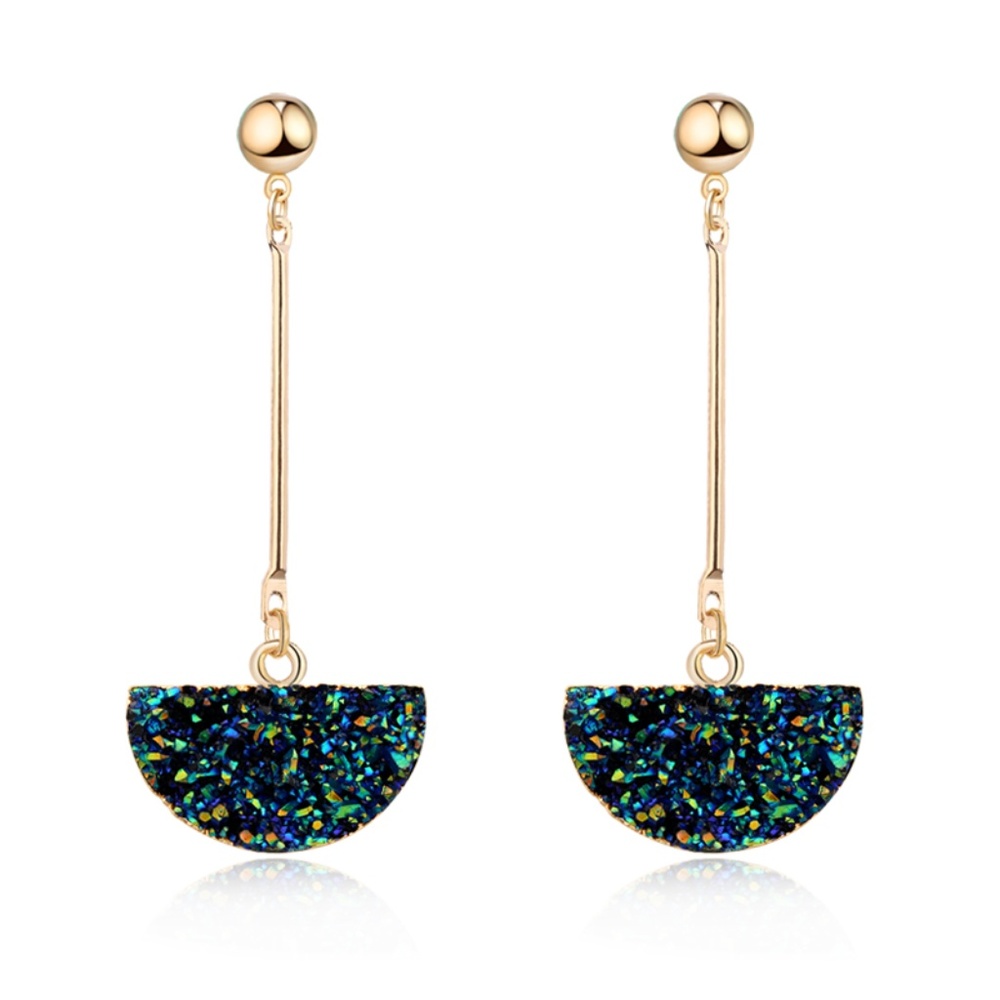 Multi color Druzy Half Circle Hanging Earring